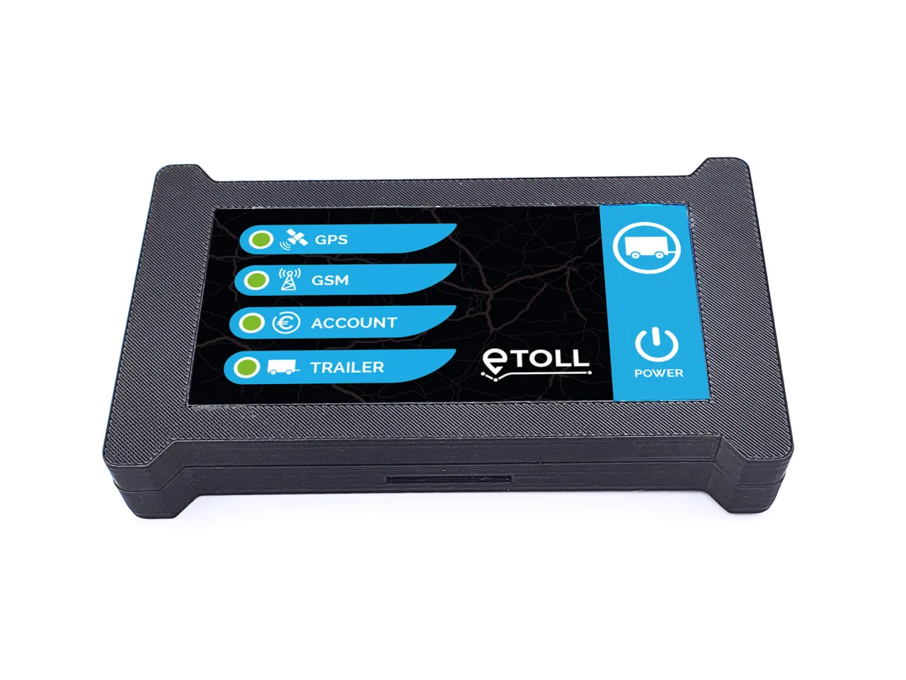 Znak drogowy e-TOLL lub urządzenie pokładowe OBU w pojeździe ciężarowym