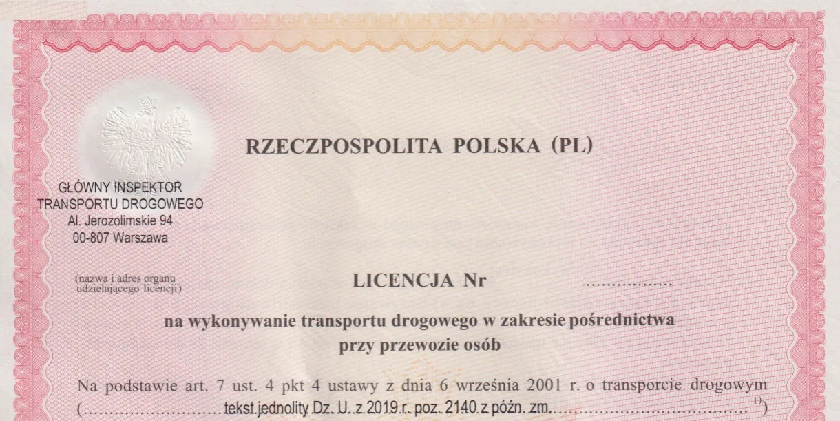 licencja na pośrednictwo w transporcie wz&oacute;r