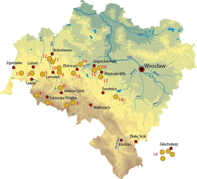 mapa występowania złota Dolny Śląsk