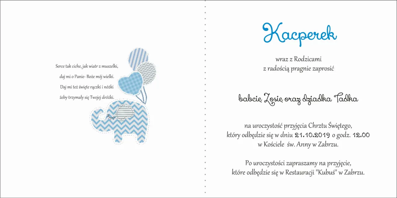 wzory zaproszeń na chrzest