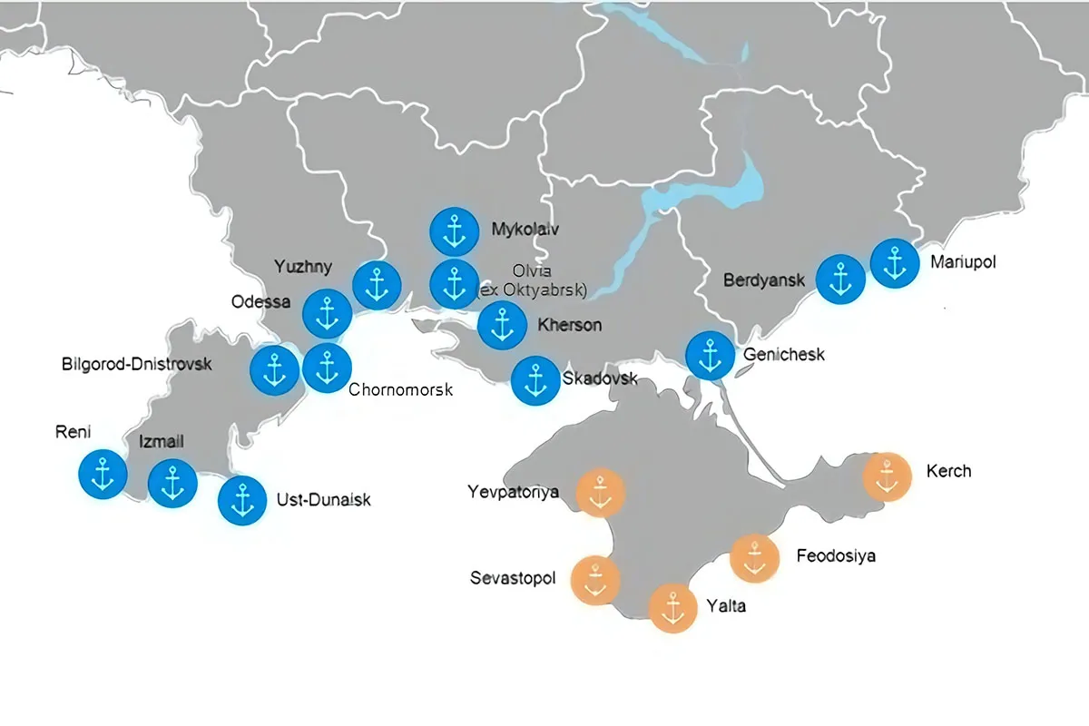 Mapa Morza Azowskiego z zaznaczoną Cieśniną Kerczeńską
