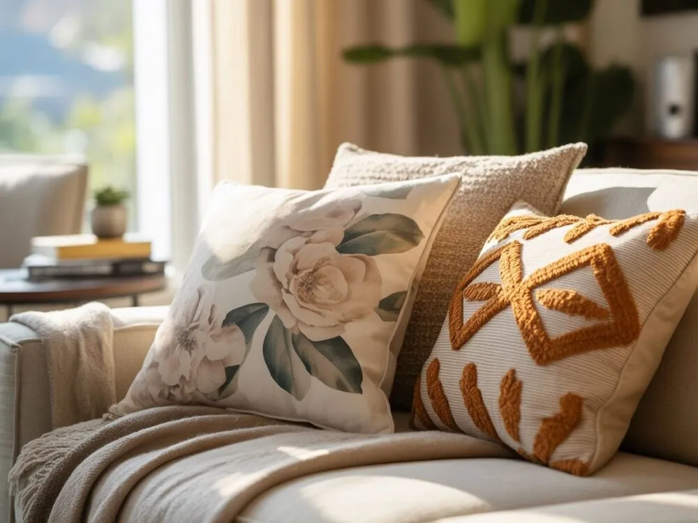 przykłady łączenia wzorów i faktur poduszek