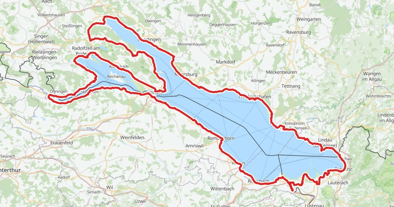 Mapa trasy rowerowej Bodensee-Radweg