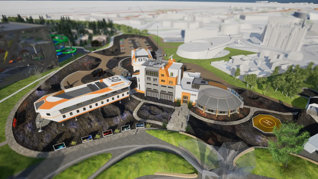 H&ocirc;tels th&eacute;matiques Futuroscope vue a&eacute;rienne