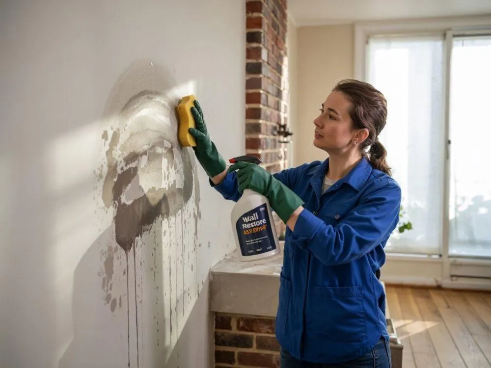 r&oacute;żne plamy na ścianie od komina lub narzędzia do czyszczenia sadzy