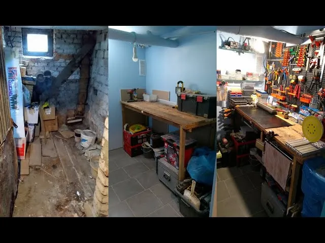 warsztat w piwnicy przed remontem, wilgotna piwnica