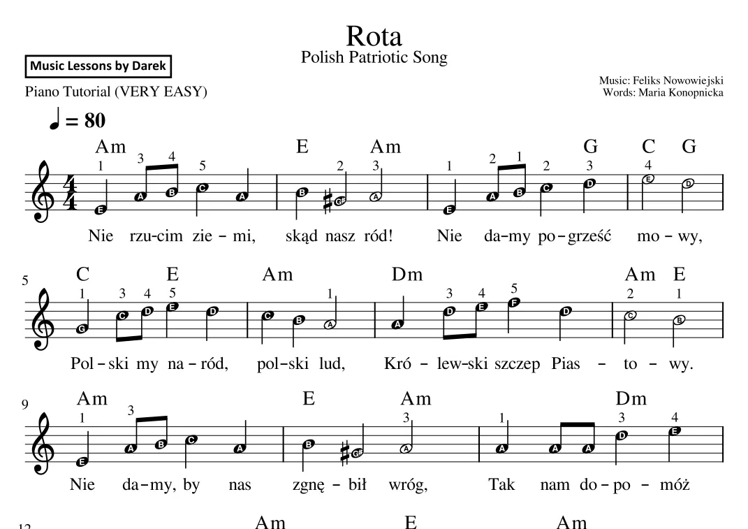 Maria Konopnicka Rota nuty