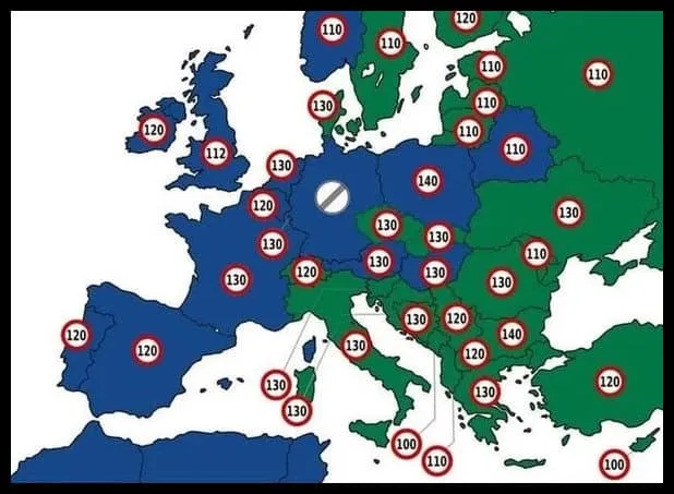 Autostrady Europa limity prędkości