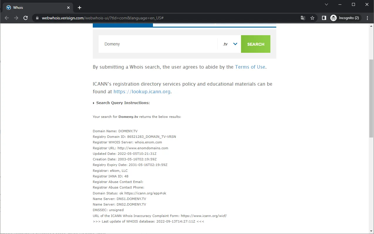 Wyszukiwarka WHOIS dla domen globalnych