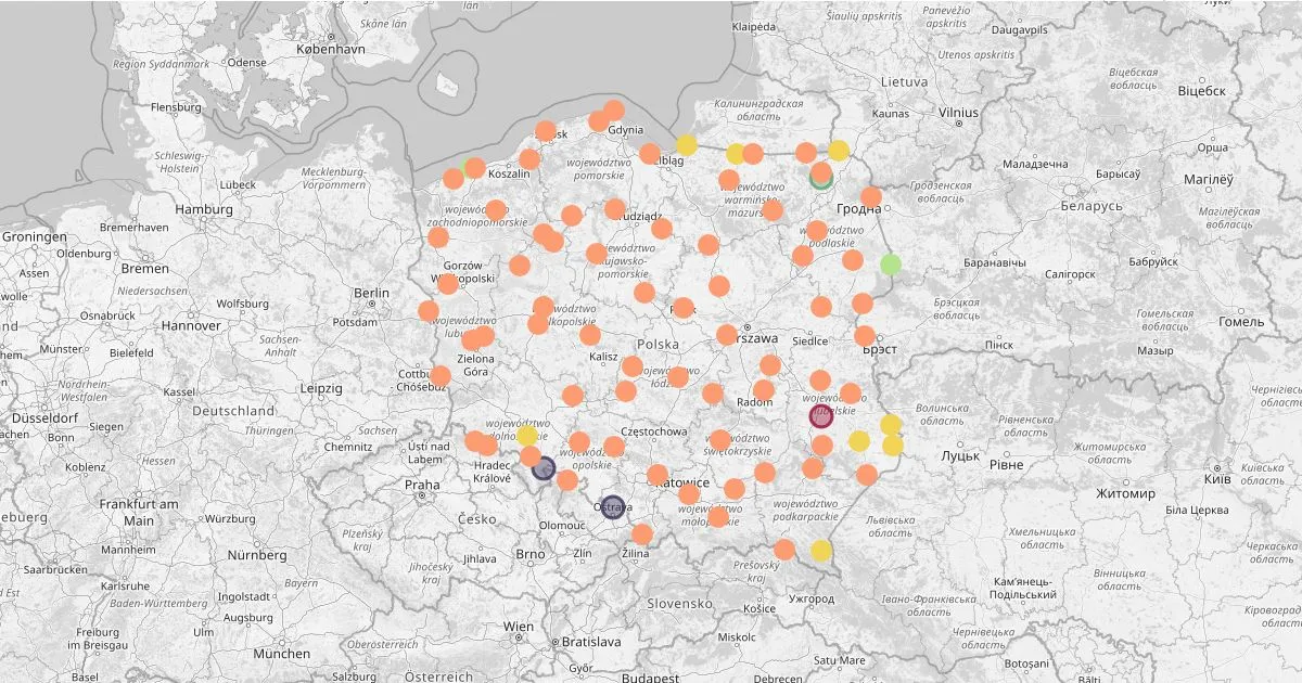 Mapa Polski z zaznaczonymi atrakcjami turystycznymi