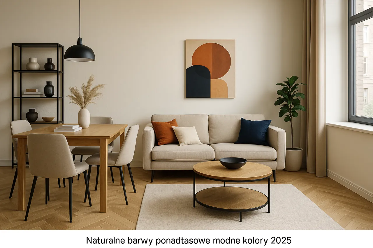 Spójny salon z jadalnią naturalne kolory