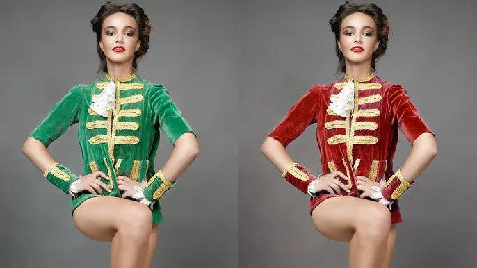 Adobe Photoshop zmiana koloru ubrania przed i po