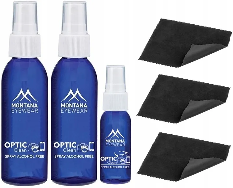 płyn do czyszczenia okularów w sprayu i ściereczka mikrofibra