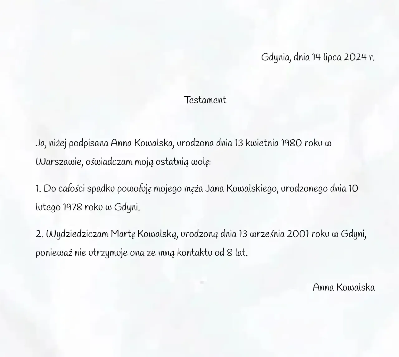 testament wydziedziczenie