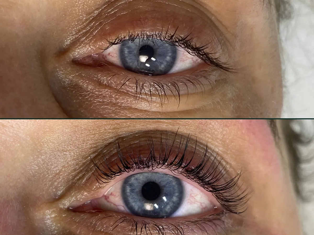 lifting i laminacja rzęs przed i po