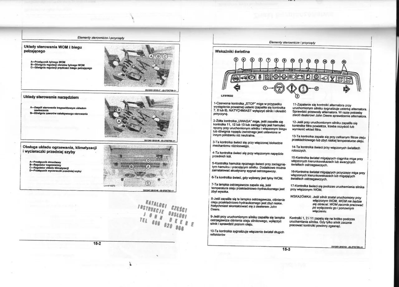 Deska rozdzielcza John Deere kontrolki błędów