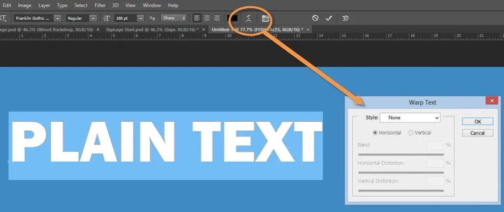 Photoshop warp text tool icon