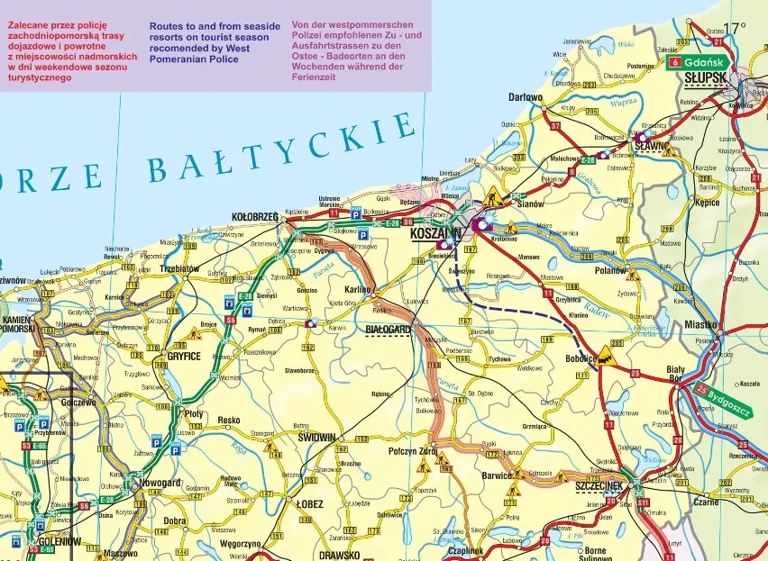 Mapa dojazdu samochodem do Mielna z Koszalina