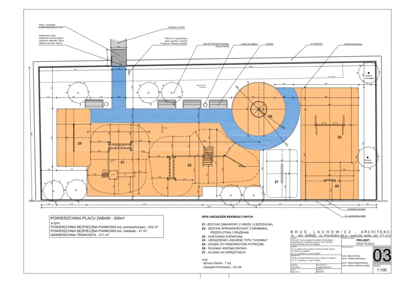 projekt placu zabaw dla dzieci schemat stref bezpieczeństwa