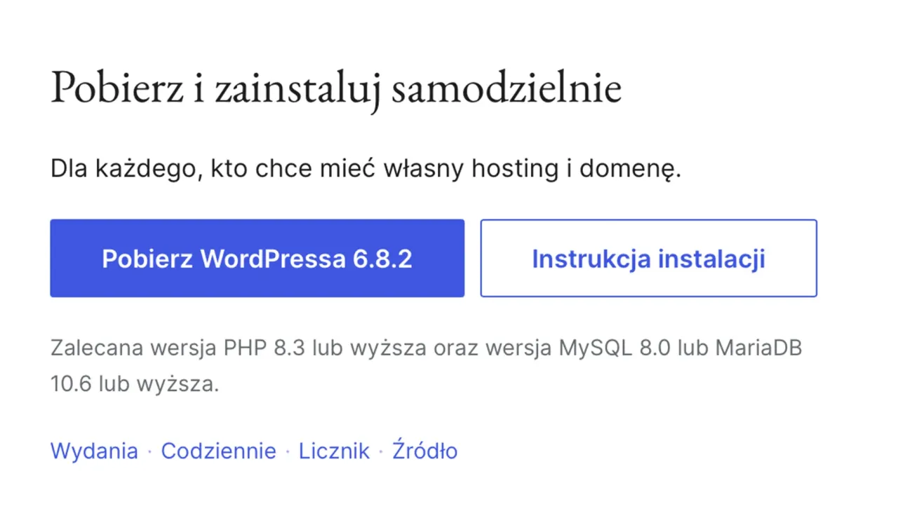 Instrukcja instalacji WordPressa 6.8.2. Dowiedz się, jak założyć bloga na WordPressie, pobierając go samodzielnie.