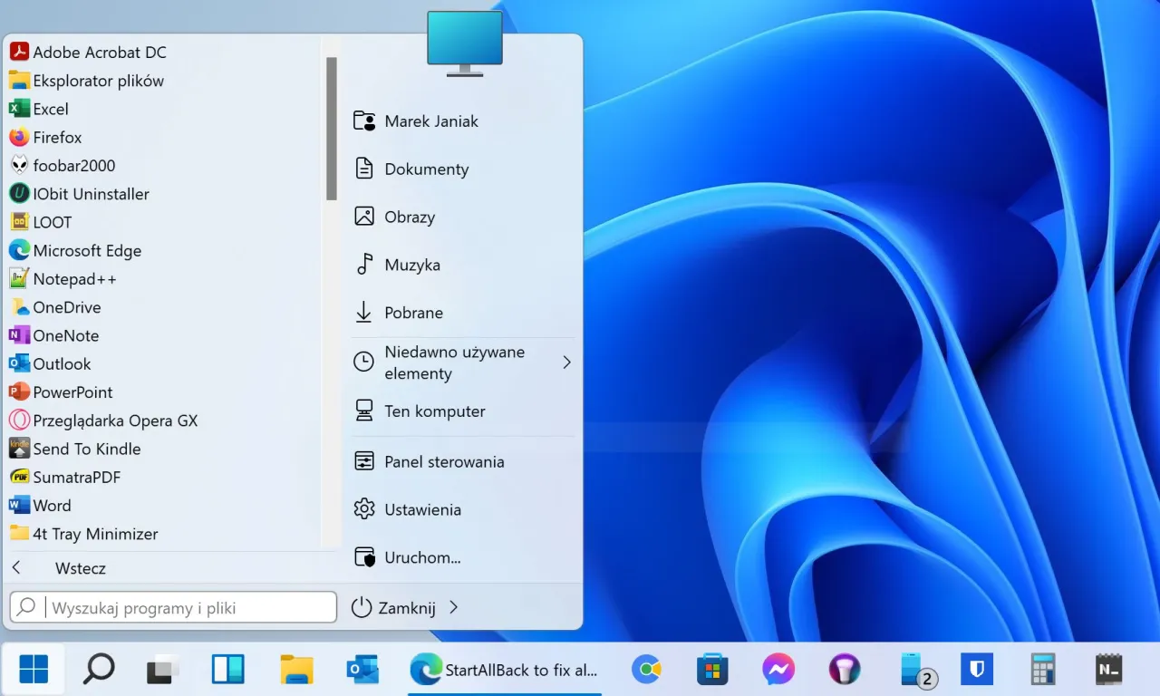 Windows 11 nowy interfejs menu start pasek zadań