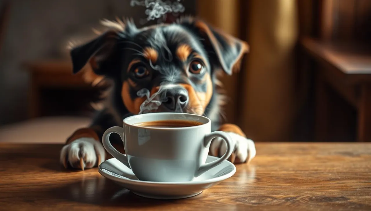 pies pije kawę zagrożenie toksyczność kofeiny