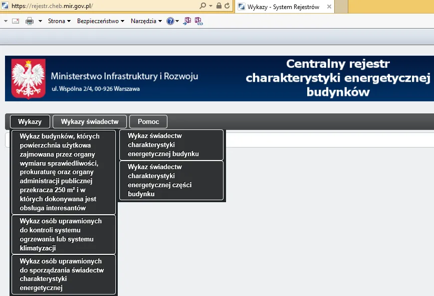 Centralny Rejestr Charakterystyki Energetycznej Budynk&oacute;w screen