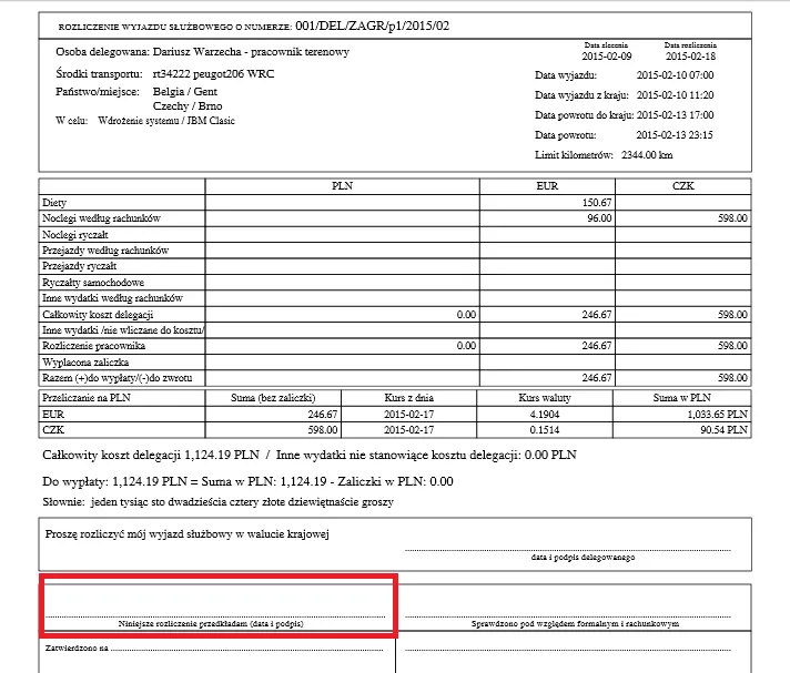 rozliczanie delegacji rachunki