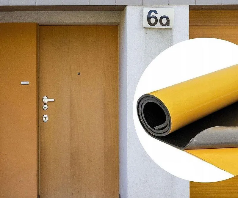 zdjęcie różnych materiałów izolacyjnych do drzwi: styropian, pianka poliuretanowa, wełna mineralna, uszczelki