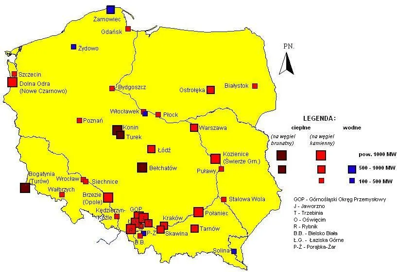 Mapa elektrowni gazowych w Polsce