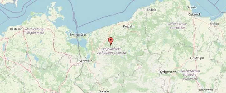 Mapa Polski z zaznaczonym Szczecinem i jego okolicami