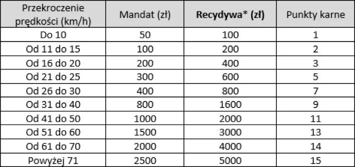 taryfikator punktów karnych, prawo jazdy