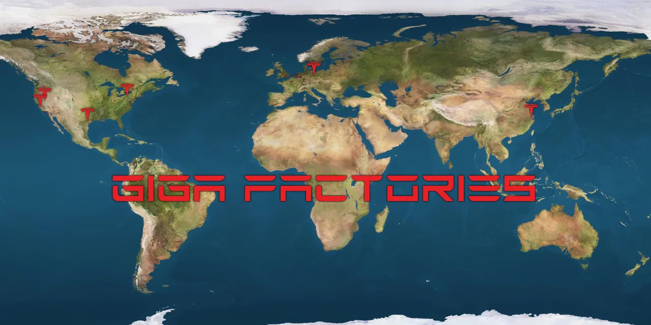 Mapa fabryk Tesla Gigafactory