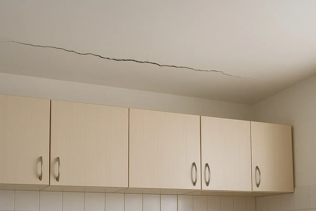 Przykłady wad fizycznych w nowym mieszkaniu: pękająca ściana, nieszczelne okno, wadliwa instalacja
