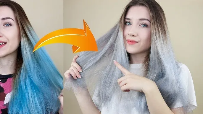 wypłukiwanie się koloru z włos&oacute;w, niebieski kolor włos&oacute;w zmieniający się w zielony, r&oacute;żowy kolor włos&oacute;w zmieniający się w pomarańczowy