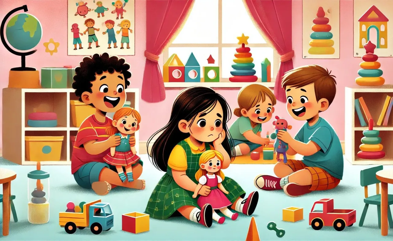 Dziecko w żłobku bawi się z innymi dziećmi