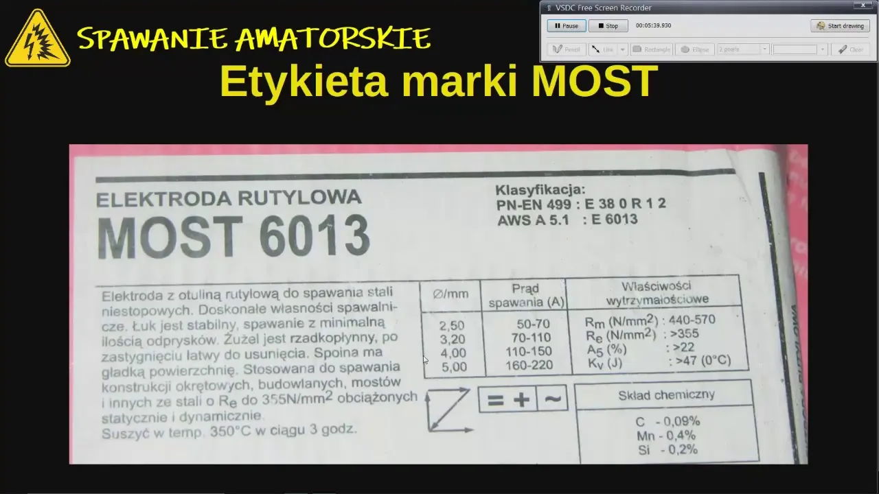 opakowanie elektrod spawalniczych oznaczenia biegunowości