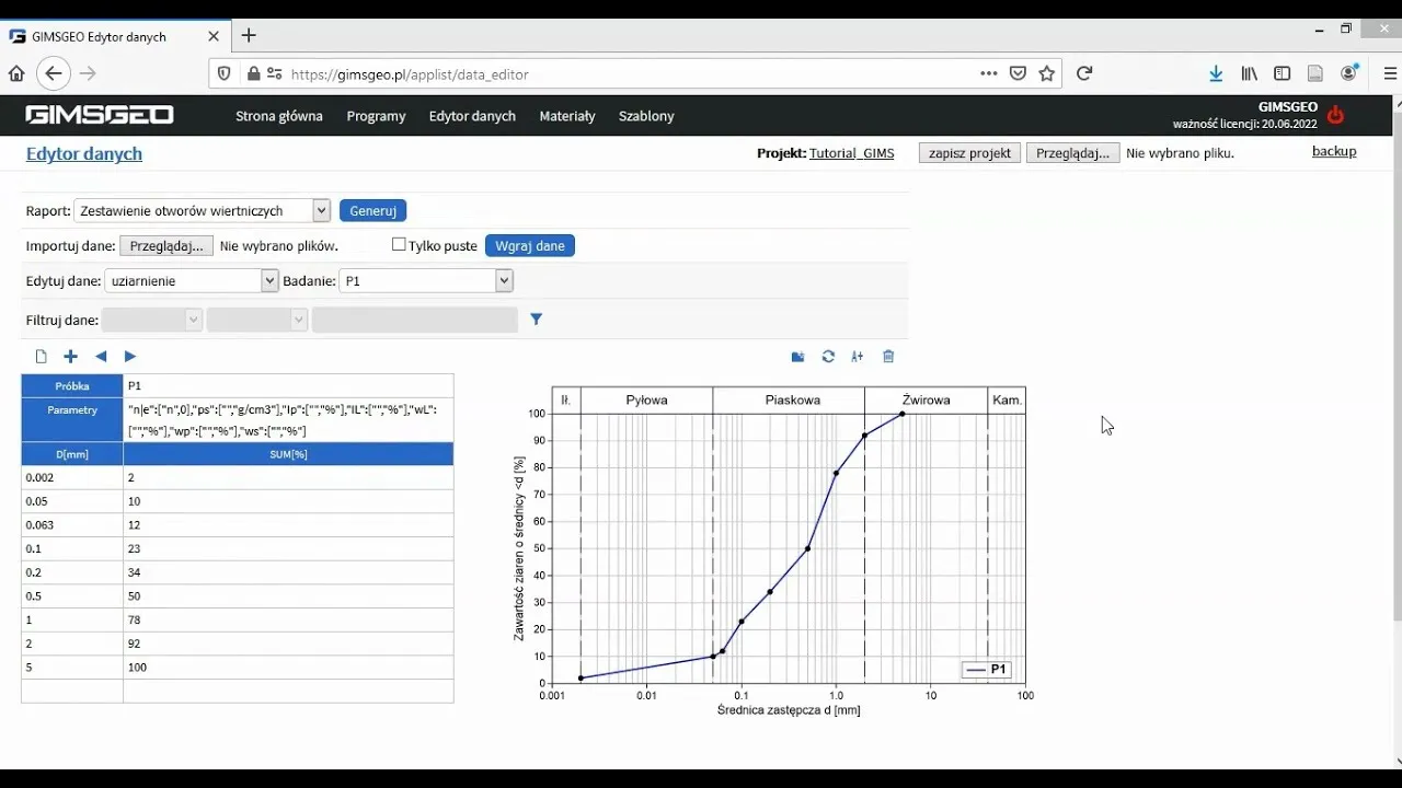 przykładowa krzywa uziarnienia kruszywa