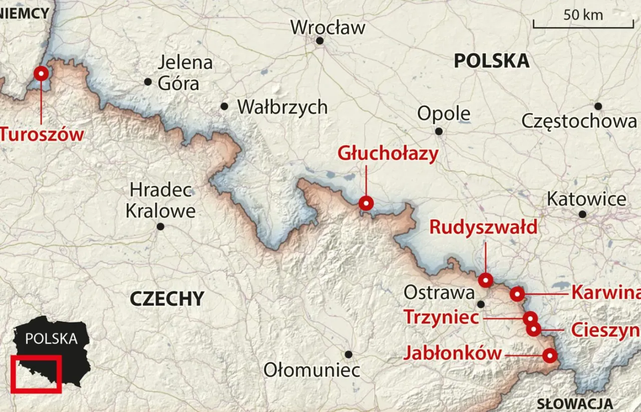 mapa skład&oacute;w opału czechy granica polska