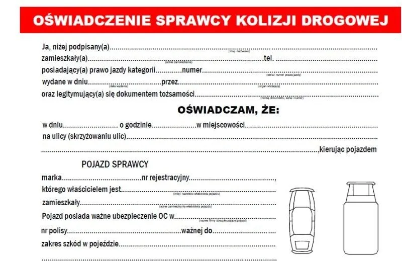 wzór oświadczenia o zdarzeniu drogowym pzu