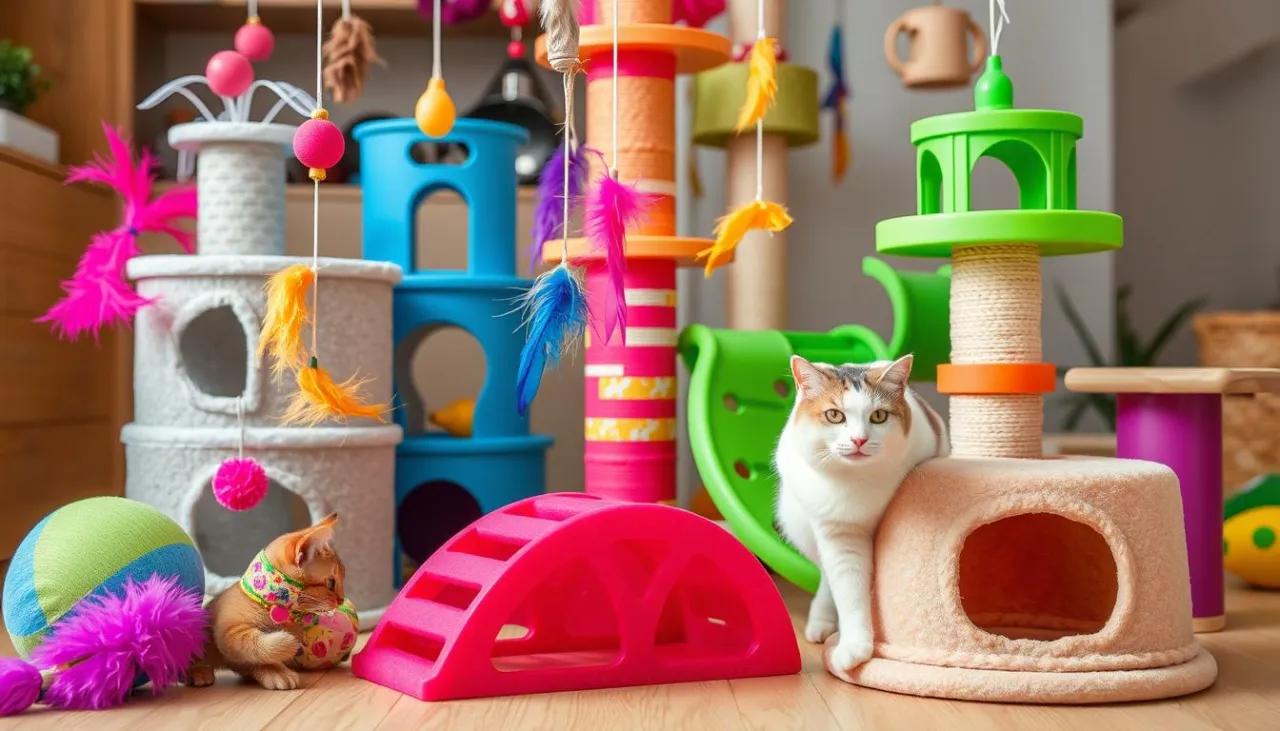 różne rodzaje zabawek interaktywnych kotków na półce sklepowej