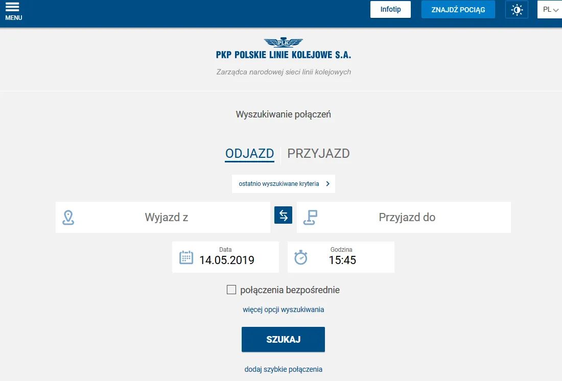Portal Pasażera strona główna wyszukiwarka
