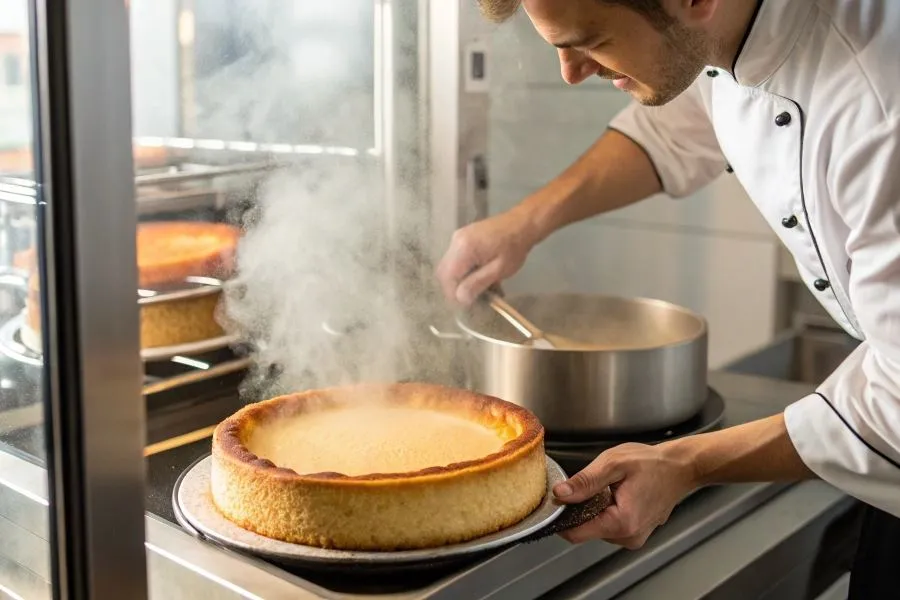 osoba ważąca sernik na wadze kuchennej