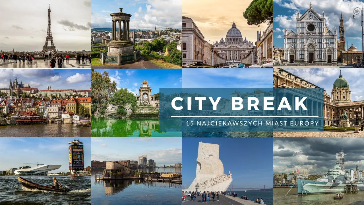 Mapa Europy z zaznaczonymi popularnymi miastami na city break