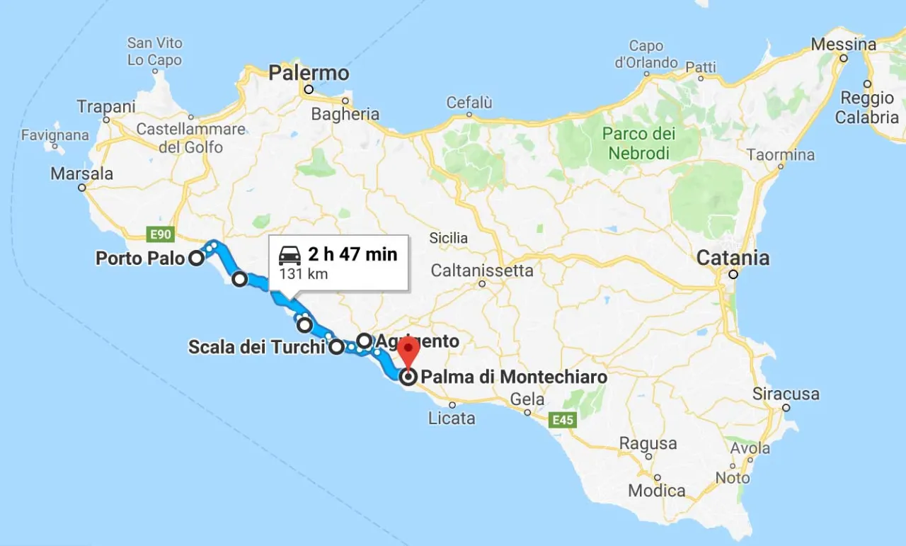 Trasa samochodowa przez lotniska na Sycylii: Porto Palo, Scala dei Turchi, Agrigento, Palma di Montechiaro.