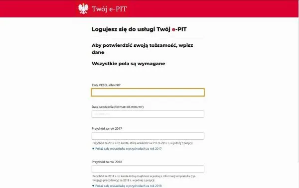 usługa Tw&oacute;j e-PIT, ekran komputera, wypełnianie deklaracji podatkowej online
