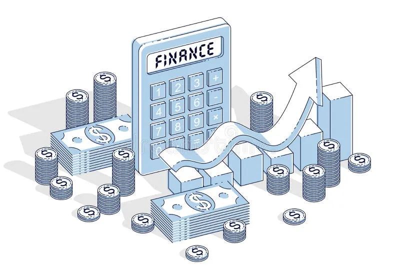 Wykresy finansowe, stos pieniędzy i kalkulatora