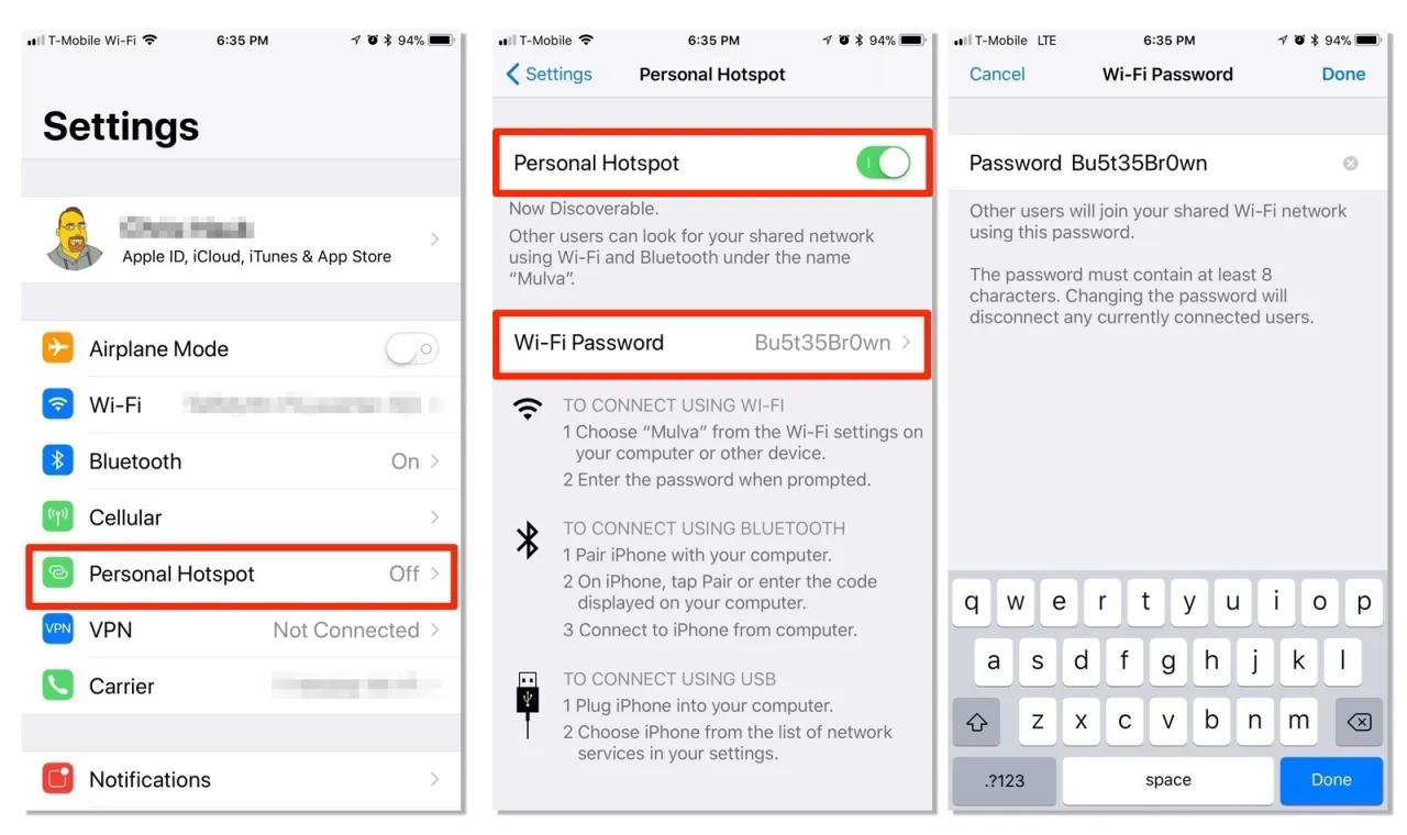iphone personal hotspot settings