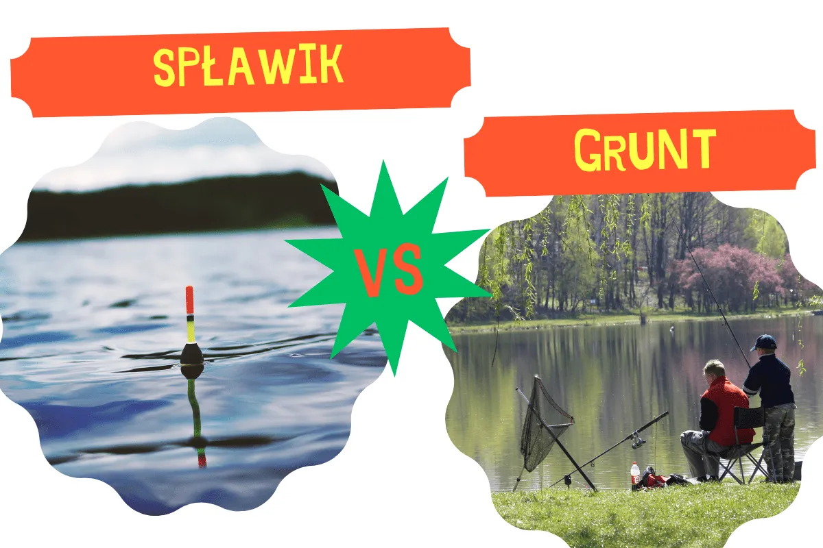 Wędkarz gruntujący spławik na jeziorze, spławik tonący, spławik leżący, spławik wyważony