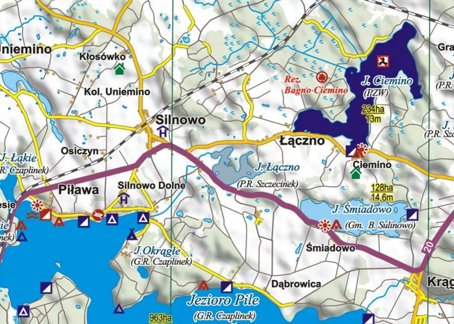 mapa pojezierze drawskie jeziora zachodniopomorskie
